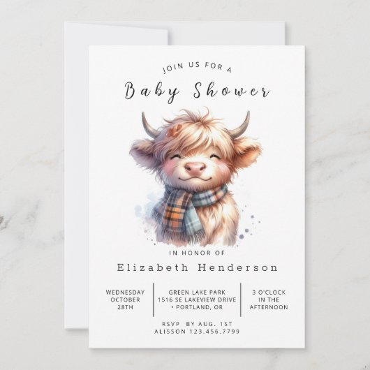 印刷可シンプル能な農業牛の赤ちゃんシャワー 招待状 (正面)