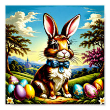 印刷可ビクトリアン能なイースターバニーのポスター。イースター