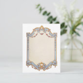 印刷可ファンシー能なフレームフランスの青金ゴールドスクロールバラ 招待状 (スタンド正面)