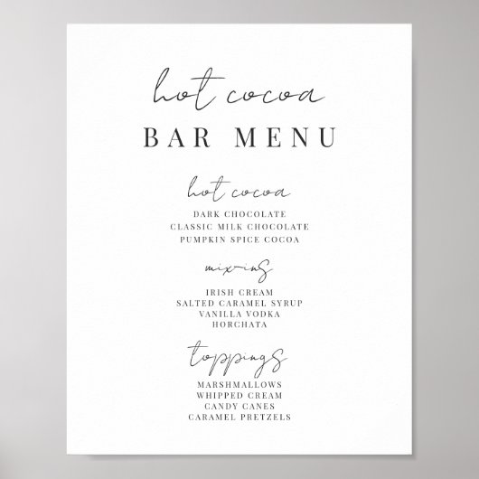 印刷可モダン能なスクリプミニマルトのホットココアバー記号 ポスター (正面)