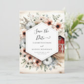 印刷可モダン能な結婚納屋周囲の庭 セーブザデート (スタンド正面)