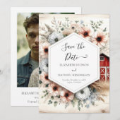 印刷可モダン能な結婚納屋周囲の庭 セーブザデート (正面/裏面)