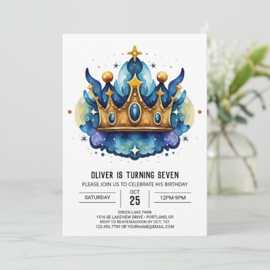印刷可モダン能プリンスクラウン誕生日 招待状 (スタンド正面)