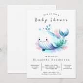 印刷可能お洒落なクジラの赤ちゃんシャワー 招待状 (正面/裏面)