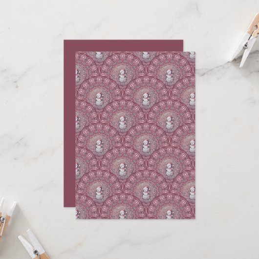 印刷可能お洒落なピンク雪だるまマンダラホタテ 招待状 (正面/裏面インサイチュ)