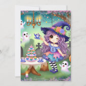 印刷可能お洒落な可愛い魔女ハロウィンティーパーティー 招待状 (正面)