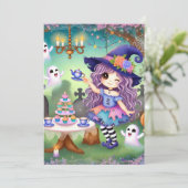 印刷可能お洒落な可愛い魔女ハロウィンティーパーティー 招待状 (スタンド正面)