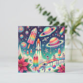 印刷可能お洒落な宇宙ポインセチアのスクラップブック 招待状 (スタンド正面)