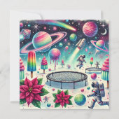 印刷可能お洒落な宇宙ポインセチアのスクラップブック 招待状 (裏面)