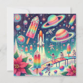 印刷可能お洒落な宇宙ポインセチアのスクラップブック 招待状 (正面)