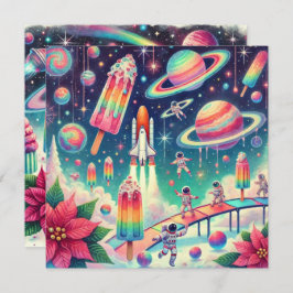 印刷可能お洒落な宇宙ポインセチアのスクラップブック 招待状