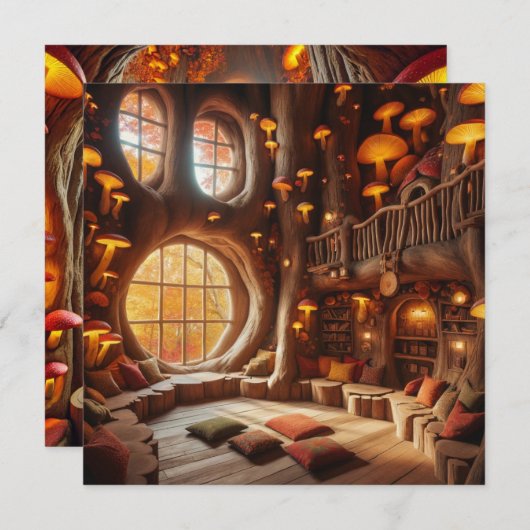 印刷可能お洒落な秋の中空の木のスクラップブック 招待状 (正面/裏面)