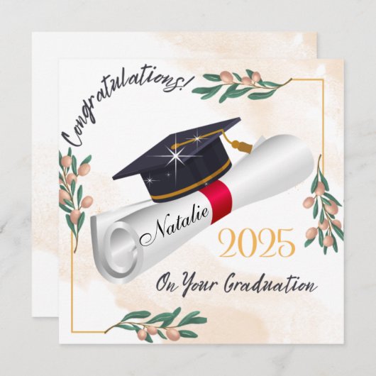 印刷可能なおめでとうグラッドカードパーソナライズされた、卒業生 シーズンカード (正面/裏面)