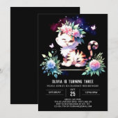 印刷可能なおもしろいタイガー誕生日 招待状 (正面/裏面)