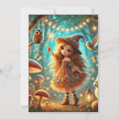 印刷可能なお洒落かわいい魔女の魔法の森 招待状 (正面)