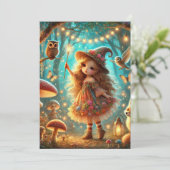 印刷可能なお洒落かわいい魔女の魔法の森 招待状 (スタンド正面)