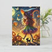 印刷可能なお洒落かわいい魔女ハロウィーンカボチャ 招待状 (スタンド正面)