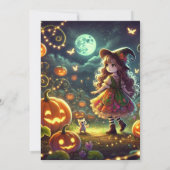 印刷可能なお洒落かわいい魔女ハロウィーンカボチャ 招待状 (裏面)