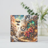 印刷可能なお洒落ステームパンクポインセチアのスクラップブック 招待状 (スタンド正面)