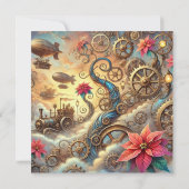 印刷可能なお洒落ステームパンクポインセチアのスクラップブック 招待状 (裏面)