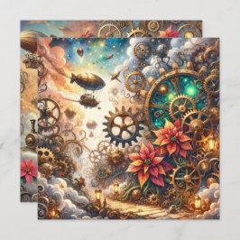 印刷可能なお洒落ステームパンクポインセチアのスクラップブック 招待状