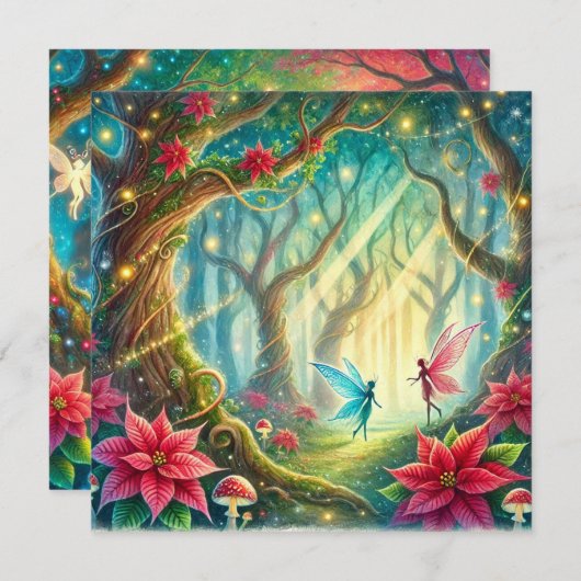 印刷可能なお洒落フォレスト&ポインセチアのスクラップブック 招待状 (正面/裏面)