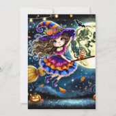 印刷可能なお洒落可愛い飛んでいる魔女ハロウィン 招待状 (正面)
