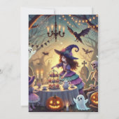 印刷可能なお洒落可愛い飛んでいる魔女ハロウィン 招待状 (裏面)