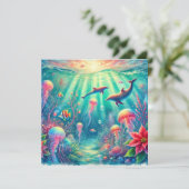 印刷可能なお洒落海ポインセチア解体書 招待状 (スタンド正面)