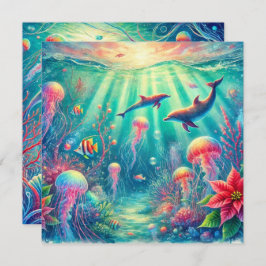 印刷可能なお洒落海ポインセチア解体書 招待状