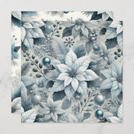 印刷可能なアイスブルーとホワイトポインセチアのスクラップブック 招待状