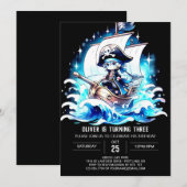 印刷可能なウィムシーパイレーツ誕生日 招待状 (正面/裏面)