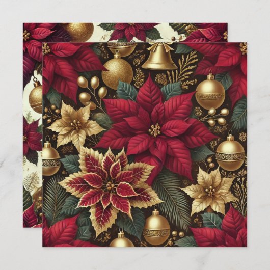 印刷可能なエレガントブルゴーニュ・ポインセチア・スクラップブック 招待状 (正面/裏面)