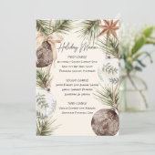 印刷可能なオーナメントと松の木の囲みのホリデイメニュー 招待状 (スタンド正面)