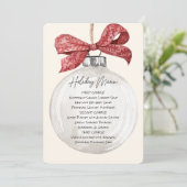 印刷可能なオーナメントホリデーメニュー 招待状 (スタンド正面)