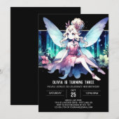 印刷可能なキッズフェアリー誕生日 招待状 (正面/裏面)