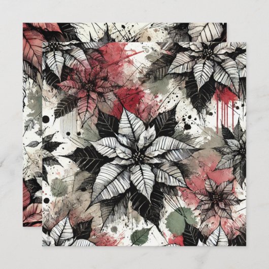 印刷可能なグレンジポインセチアのスケッチのスクラップブック 招待状 (正面/裏面)