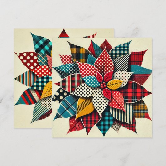 印刷可能なコラージュポップ・アートのアートポインセチア・スクラップブック 招待状 (正面/裏面)