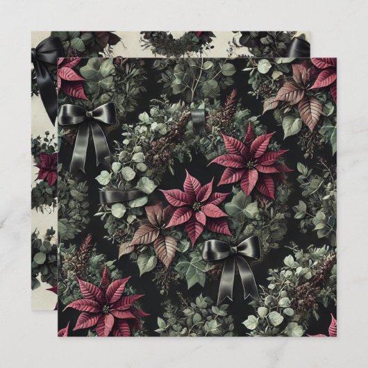 印刷可能なゴシック様式ポインセチアリーススクラップブック 招待状 (正面/裏面)