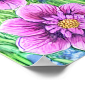 印刷可能なシームレスな花絵を描水色 ポスター (角)