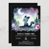 印刷可能なスイートキャット誕生日 招待状 (正面/裏面)