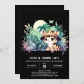 印刷可能なスイートタイガー誕生日 招待状 (正面/裏面)