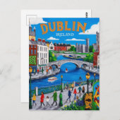 印刷可能なダブリンアイルランドトラベルアートヴィンテージ ポストカード (正面/裏面)