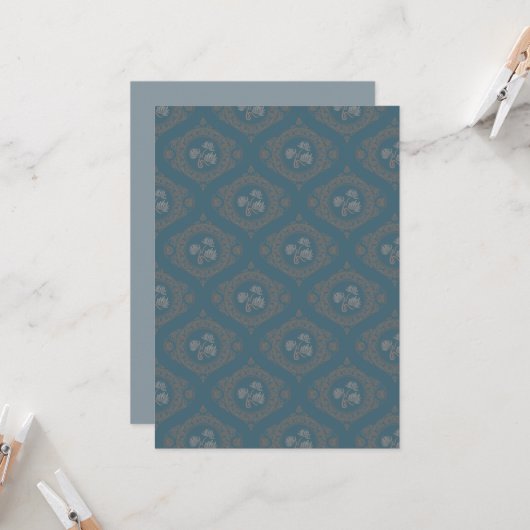 印刷可能なティール（緑がかった色）タペストリーロコマンダラオジーダマスク 招待状 (正面/裏面インサイチュ)