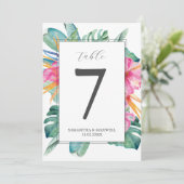 印刷可能なテーブル番号ピンクの熱帯花模様 招待状 (スタンド正面)