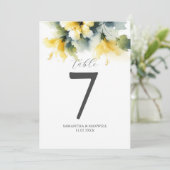 印刷可能なテーブル番号水の色ハイビスカス 招待状 (スタンド正面)