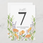 印刷可能なテーブル番号水色の花 招待状 (正面/裏面)