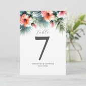 印刷可能なテーブル番号水色ピーチハイビスカス 招待状 (スタンド正面)