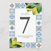 印刷可能なテーブル番号Amalfiタイル&レモン 招待状 (正面)