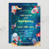 印刷可能なデジタルダウンロードの外部空間誕生日 招待状 (正面/裏面)